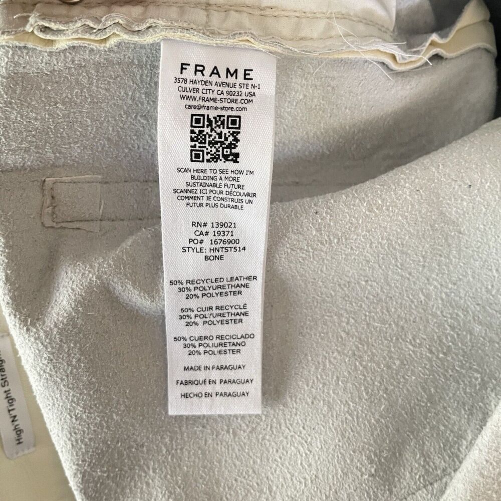 FRAME Womens Pants Size 32 Ivory Bone Faux Leather Straight Jean New - Picture 15 of 16